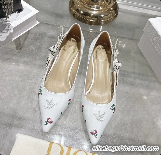Best Product Dior Dioramour Jadior Pumps White Lambskin Embroidered with Multicolor Doves Roses Motif 25MM 6062403