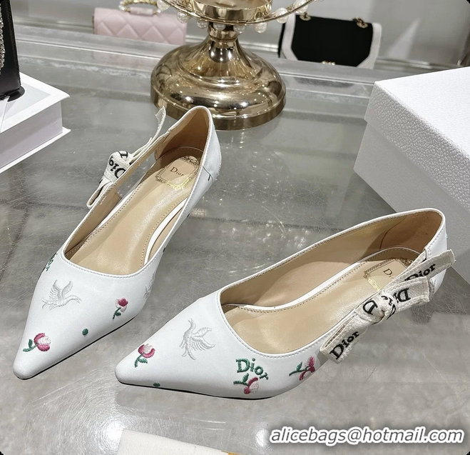 Best Product Dior Dioramour Jadior Pumps White Lambskin Embroidered with Multicolor Doves Roses Motif 25MM 6062403