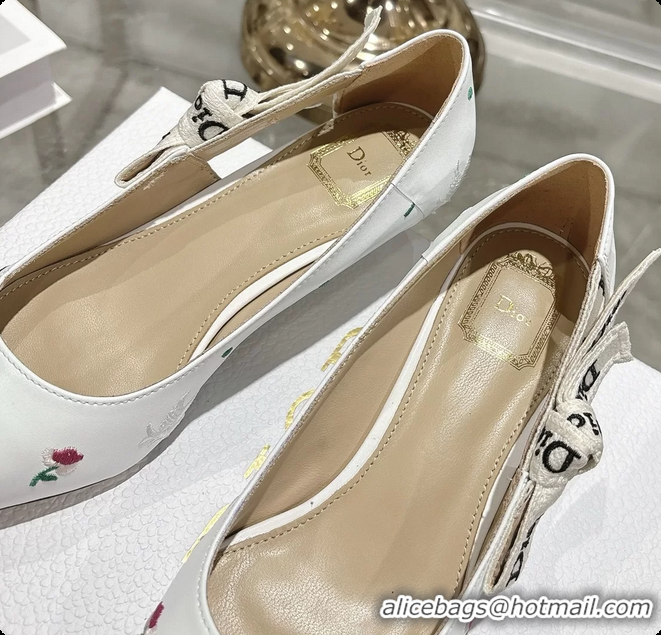 Best Product Dior Dioramour Jadior Pumps White Lambskin Embroidered with Multicolor Doves Roses Motif 25MM 6062403