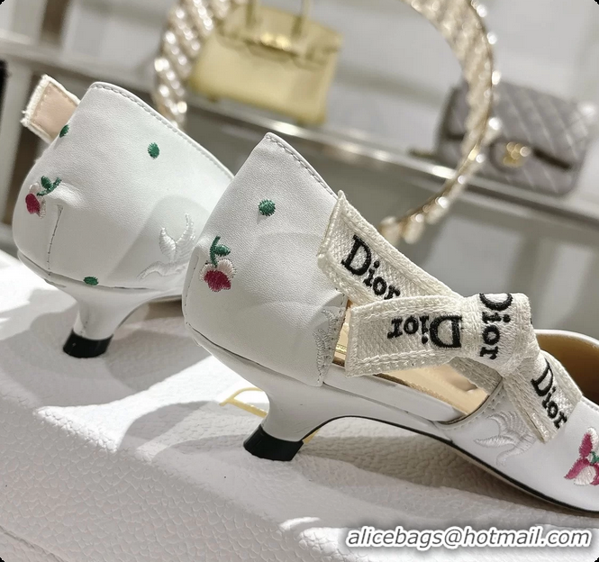 Best Product Dior Dioramour Jadior Pumps White Lambskin Embroidered with Multicolor Doves Roses Motif 25MM 6062403