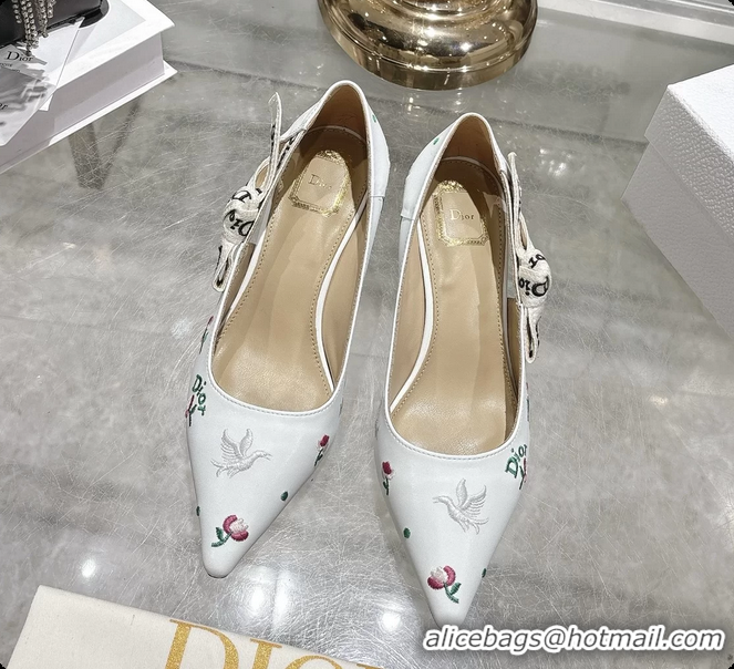 Good Product Dior Dioramour Jadior Pumps White Lambskin Embroidered with Multicolor Doves Roses Motif 45MM 6062403