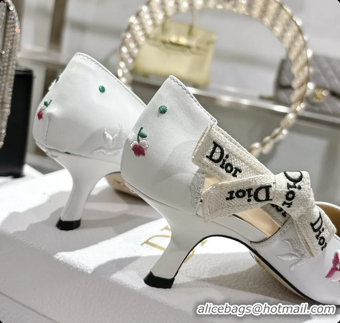 Good Product Dior Dioramour Jadior Pumps White Lambskin Embroidered with Multicolor Doves Roses Motif 45MM 6062403
