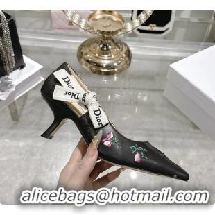 Top Design Dior Dioramour Jadior Pumps Black Lambskin Embroidered with Multicolor Doves Roses Motif 45MM 6062403