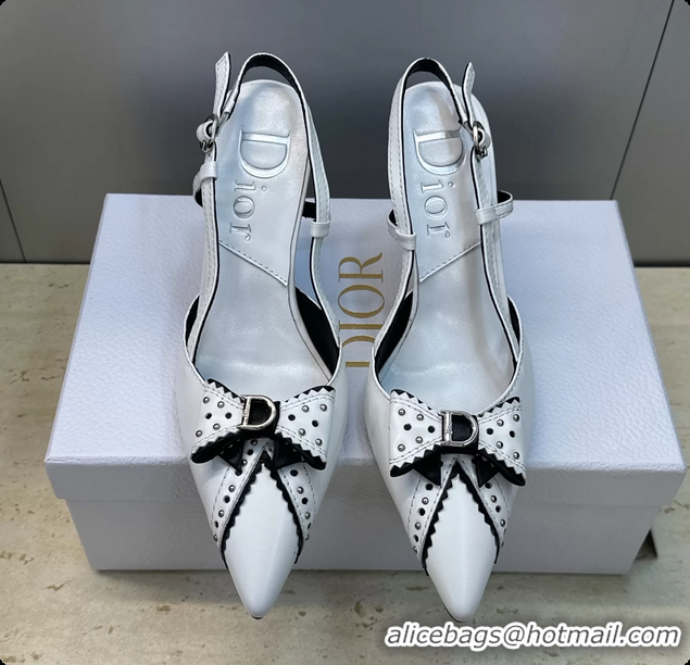 Big Discount Dior White Leather Bowknot Slingback Pumps 70MM 6062404