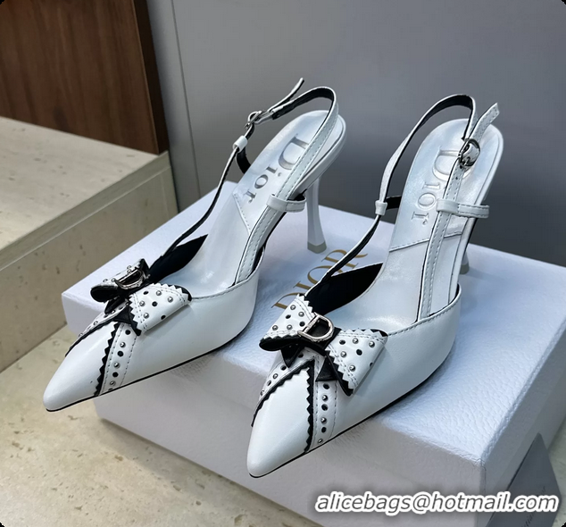 Big Discount Dior White Leather Bowknot Slingback Pumps 70MM 6062404