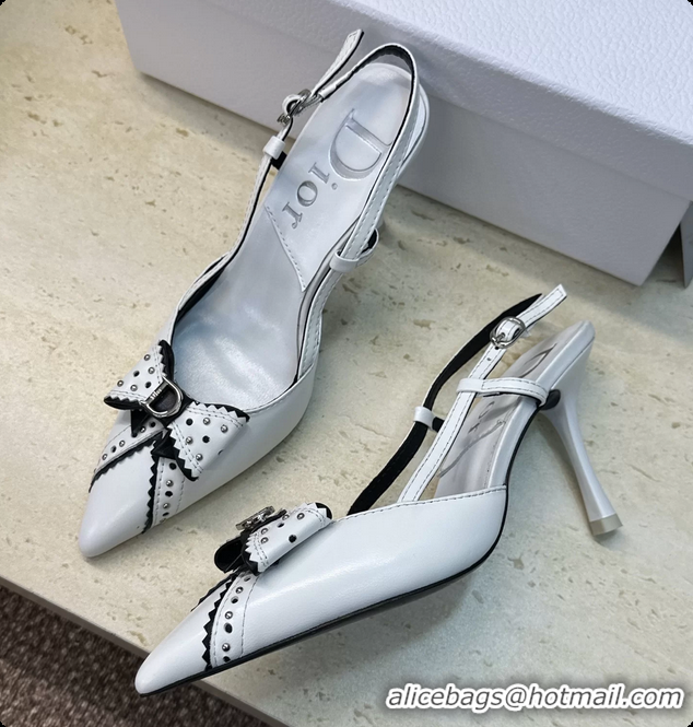 Big Discount Dior White Leather Bowknot Slingback Pumps 70MM 6062404