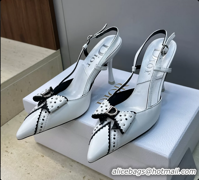 Big Discount Dior White Leather Bowknot Slingback Pumps 70MM 6062404