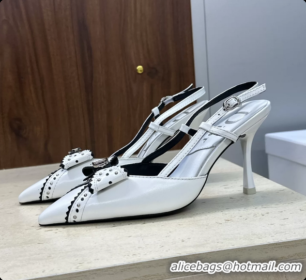 Big Discount Dior White Leather Bowknot Slingback Pumps 70MM 6062404