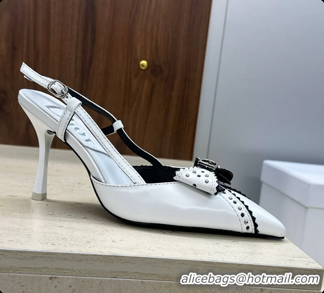 Big Discount Dior White Leather Bowknot Slingback Pumps 70MM 6062404