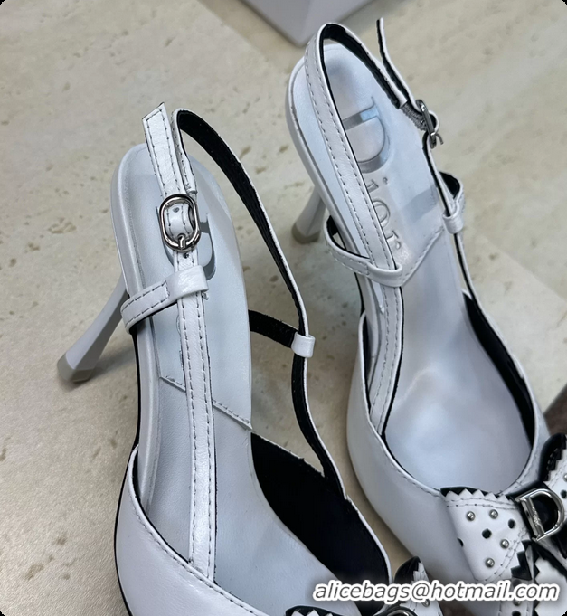 Big Discount Dior White Leather Bowknot Slingback Pumps 70MM 6062404