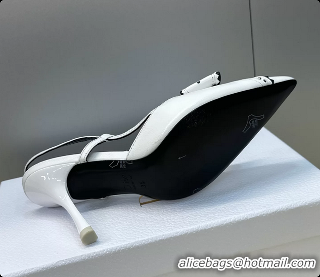 Big Discount Dior White Leather Bowknot Slingback Pumps 70MM 6062404