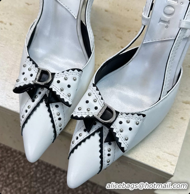 Big Discount Dior White Leather Bowknot Slingback Pumps 70MM 6062404