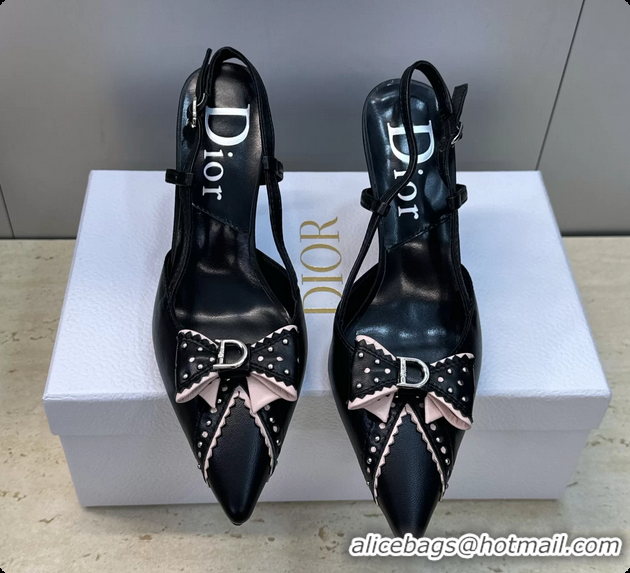 Trendy Design Dior Black Leather Bowknot Slingback Pumps 70MM 6062406