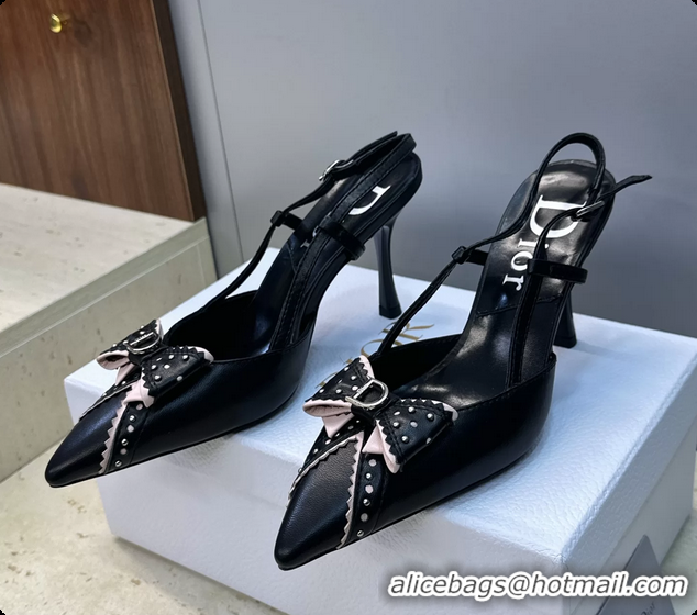 Trendy Design Dior Black Leather Bowknot Slingback Pumps 70MM 6062406