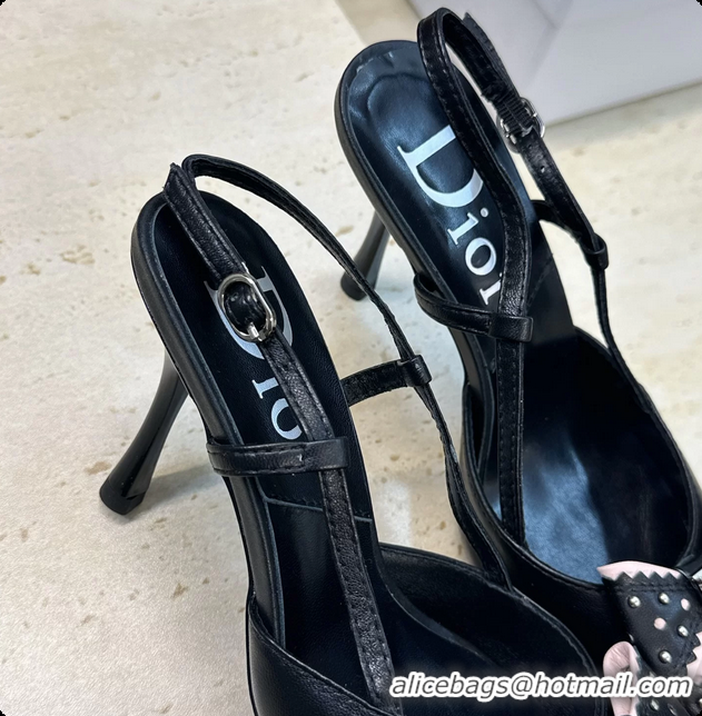 Trendy Design Dior Black Leather Bowknot Slingback Pumps 70MM 6062406