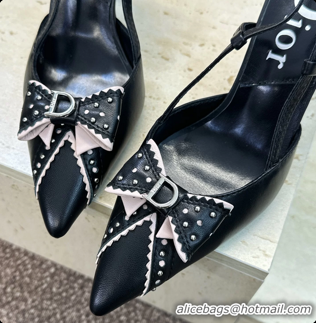 Trendy Design Dior Black Leather Bowknot Slingback Pumps 70MM 6062406