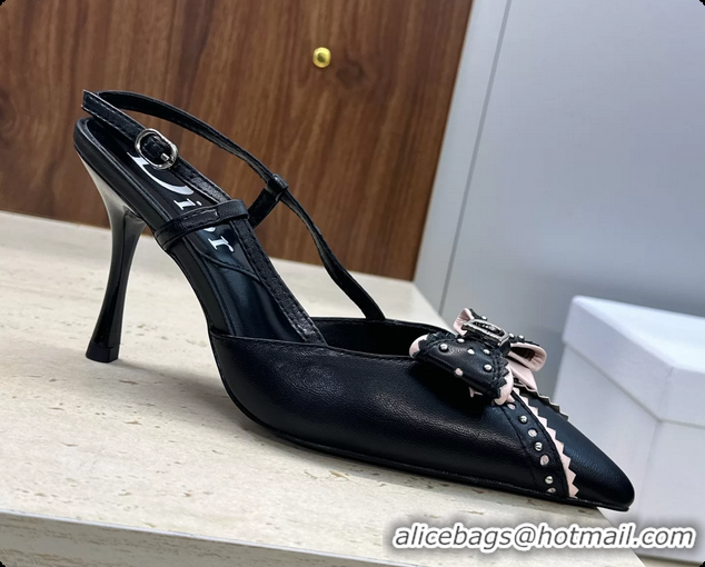 Trendy Design Dior Black Leather Bowknot Slingback Pumps 70MM 6062406