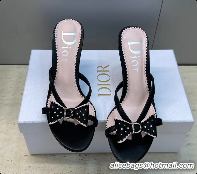 Charming Dior Black Leather Bowknot High Heeled 70MM 6062407
