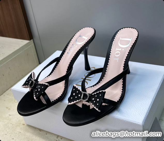 Charming Dior Black Leather Bowknot High Heeled 70MM 6062407