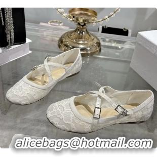 Sumptuous Dior Very Dior Ballet Flat Shoes Transparent Mesh Embroidered with White Millefiori Motif 6062408