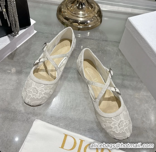 Sumptuous Dior Very Dior Ballet Flat Shoes Transparent Mesh Embroidered with White Millefiori Motif 6062408