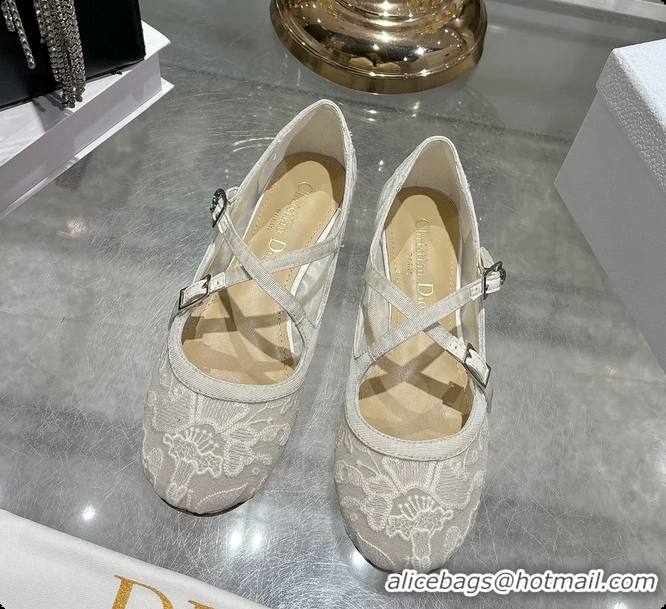 Sumptuous Dior Very Dior Ballet Flat Shoes Transparent Mesh Embroidered with White Millefiori Motif 6062408