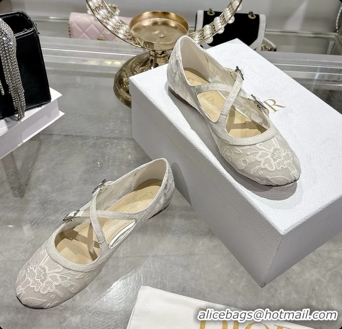 Sumptuous Dior Very Dior Ballet Flat Shoes Transparent Mesh Embroidered with White Millefiori Motif 6062408