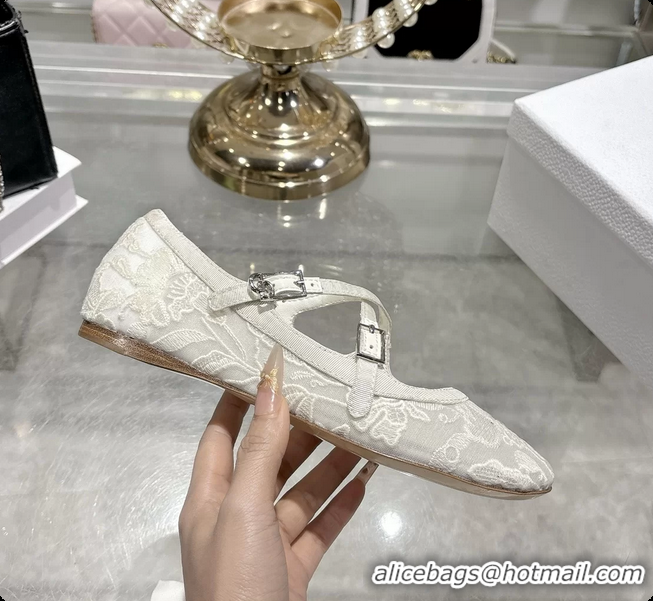 Sumptuous Dior Very Dior Ballet Flat Shoes Transparent Mesh Embroidered with White Millefiori Motif 6062408