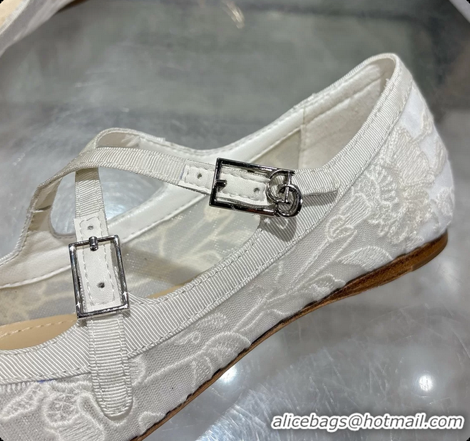 Sumptuous Dior Very Dior Ballet Flat Shoes Transparent Mesh Embroidered with White Millefiori Motif 6062408