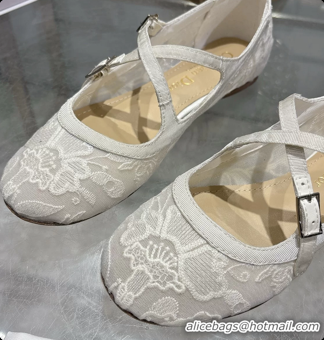 Sumptuous Dior Very Dior Ballet Flat Shoes Transparent Mesh Embroidered with White Millefiori Motif 6062408