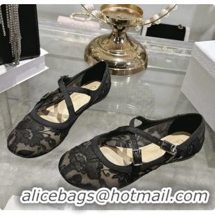 Hot Style Dior Very Dior Ballet Flat Shoes Transparent Mesh Embroidered with Black Millefiori Motif 6062408