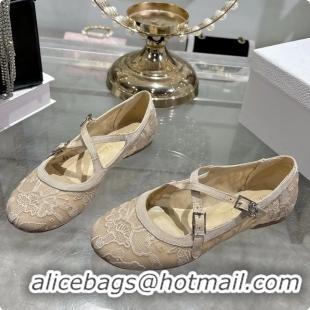 Fashion Dior Very Dior Ballet Flat Shoes Transparent Mesh Embroidered with Beige Millefiori Motif 6062408