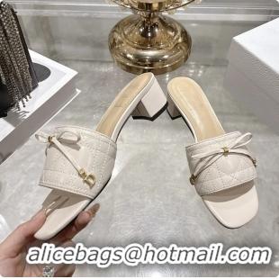 Unique Dior Cannage Heeled Slide Sandals Shoes White Quilted Cannage Lambskin 50MM 6062409