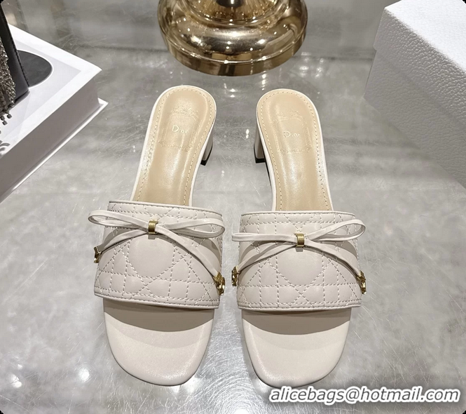 Unique Dior Cannage Heeled Slide Sandals Shoes White Quilted Cannage Lambskin 50MM 6062409