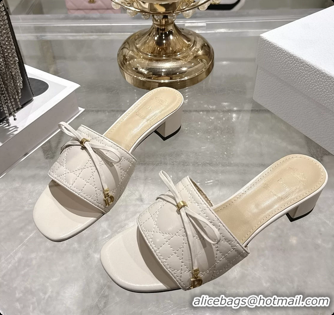 Unique Dior Cannage Heeled Slide Sandals Shoes White Quilted Cannage Lambskin 50MM 6062409
