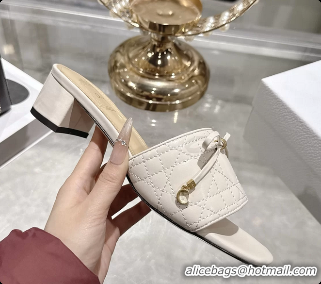 Unique Dior Cannage Heeled Slide Sandals Shoes White Quilted Cannage Lambskin 50MM 6062409