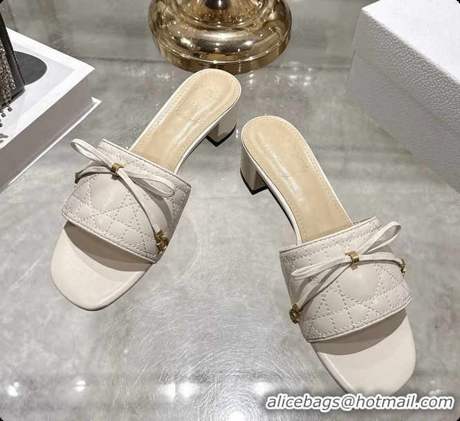Unique Dior Cannage Heeled Slide Sandals Shoes White Quilted Cannage Lambskin 50MM 6062409