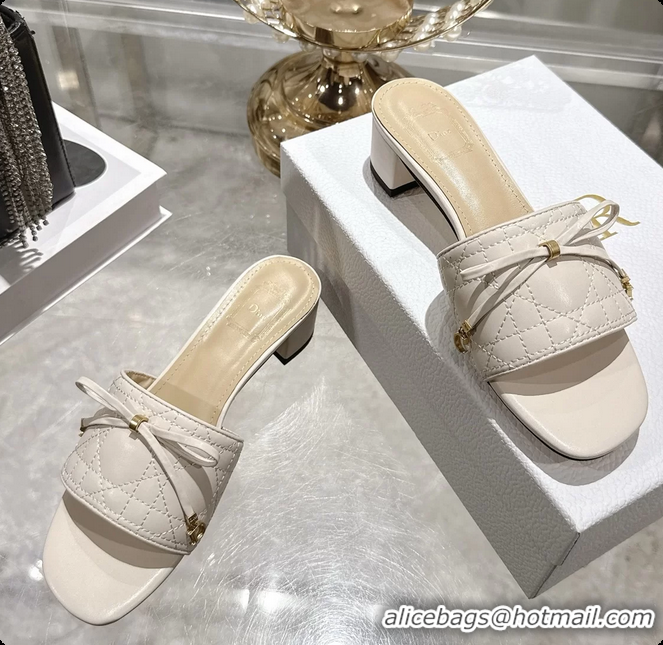Unique Dior Cannage Heeled Slide Sandals Shoes White Quilted Cannage Lambskin 50MM 6062409