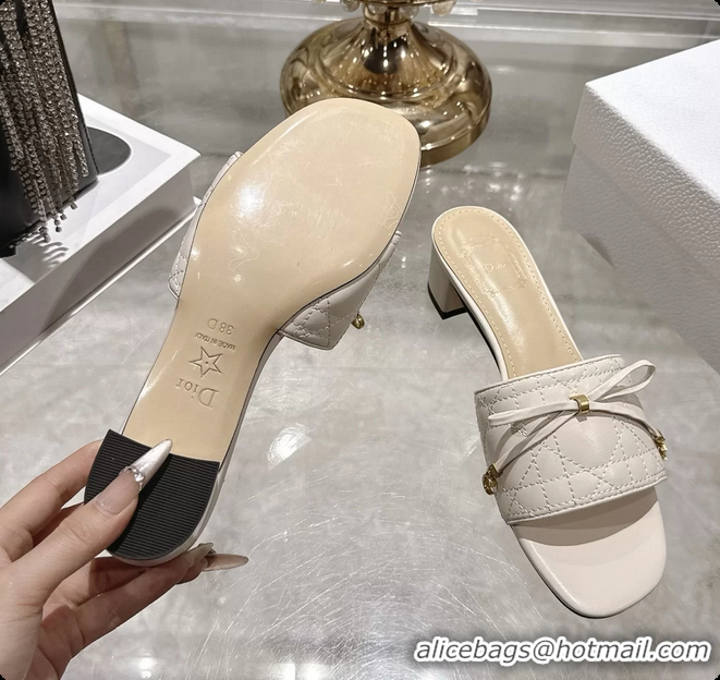 Unique Dior Cannage Heeled Slide Sandals Shoes White Quilted Cannage Lambskin 50MM 6062409
