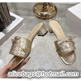 Buy Luxury Dior Cannage Heeled Slide Sandals Shoes Gold Quilted Cannage Lambskin 50MM 6062409