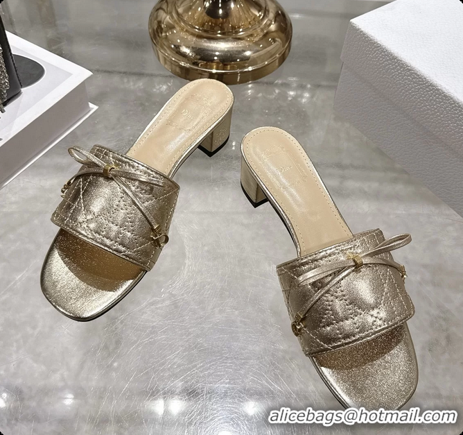 Buy Luxury Dior Cannage Heeled Slide Sandals Shoes Gold Quilted Cannage Lambskin 50MM 6062409