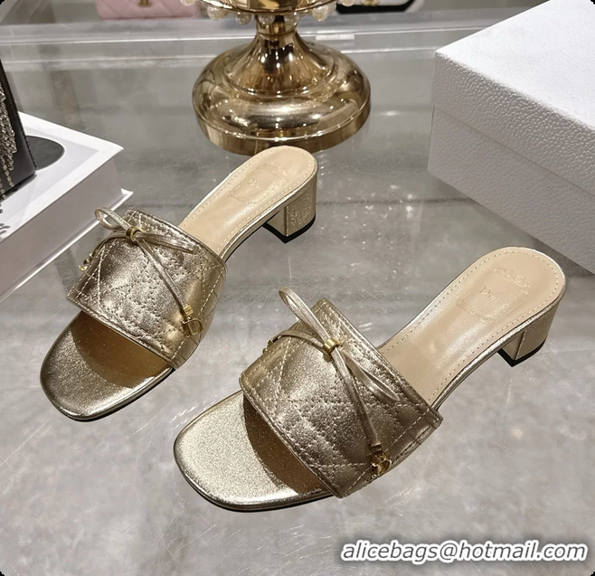 Buy Luxury Dior Cannage Heeled Slide Sandals Shoes Gold Quilted Cannage Lambskin 50MM 6062409