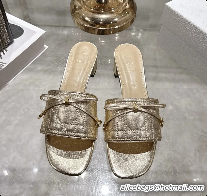 Buy Luxury Dior Cannage Heeled Slide Sandals Shoes Gold Quilted Cannage Lambskin 50MM 6062409