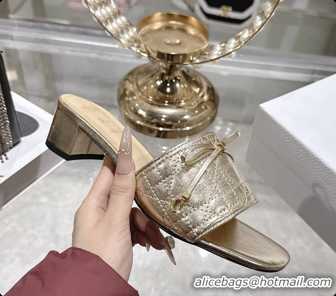 Buy Luxury Dior Cannage Heeled Slide Sandals Shoes Gold Quilted Cannage Lambskin 50MM 6062409