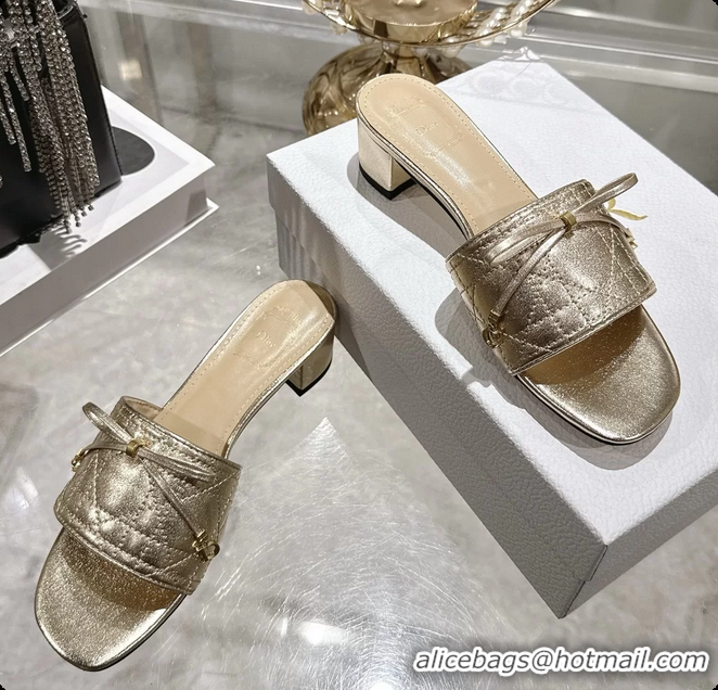 Buy Luxury Dior Cannage Heeled Slide Sandals Shoes Gold Quilted Cannage Lambskin 50MM 6062409