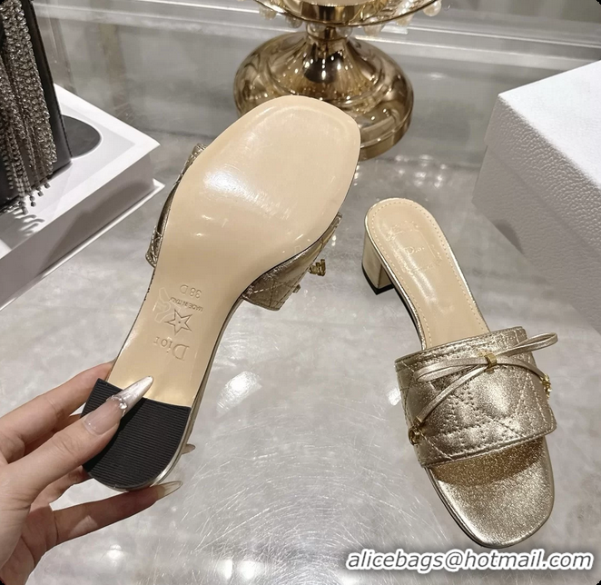 Buy Luxury Dior Cannage Heeled Slide Sandals Shoes Gold Quilted Cannage Lambskin 50MM 6062409