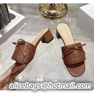 Purchase Dior Cannage Heeled Slide Sandals Shoes Brown Quilted Cannage Lambskin 50MM 6062409