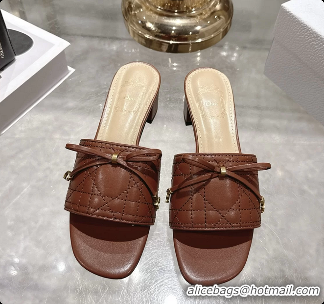 Purchase Dior Cannage Heeled Slide Sandals Shoes Brown Quilted Cannage Lambskin 50MM 6062409