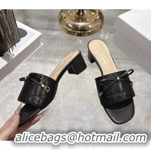 Original Cheap Dior Cannage Heeled Slide Sandals Shoes Black Quilted Cannage Lambskin 50MM 6062409