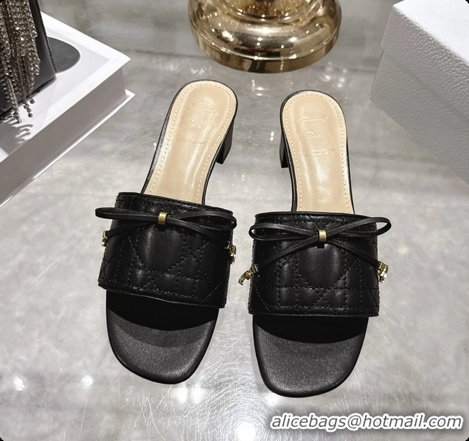 Original Cheap Dior Cannage Heeled Slide Sandals Shoes Black Quilted Cannage Lambskin 50MM 6062409